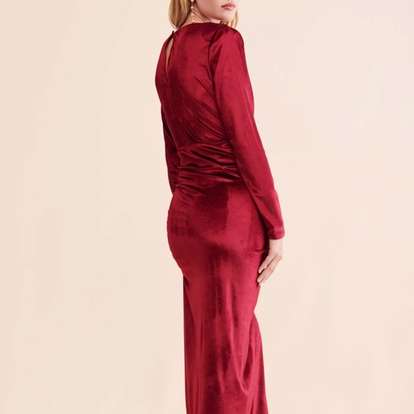 Red Let Me Be Mia Velvet Ruched Maxi Dress small - Picture 3 of 5